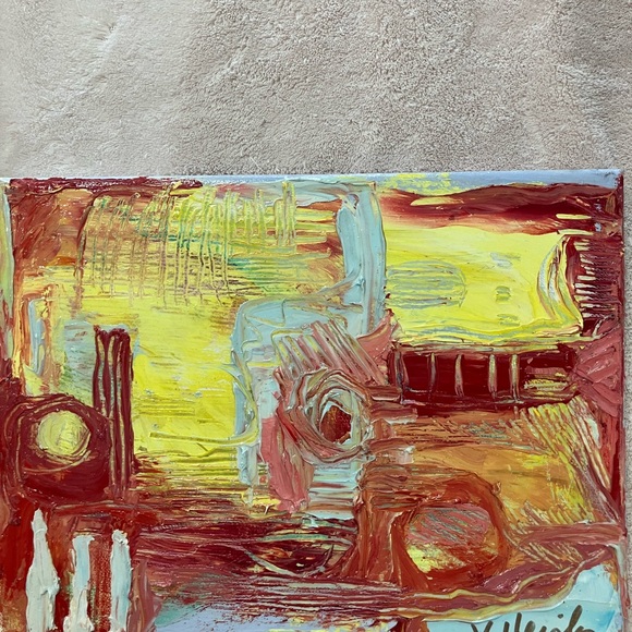 Sun Rise “An Original  Oil  Painting Abstract  Style 9”x13” Handmade - Picture 11 of 12